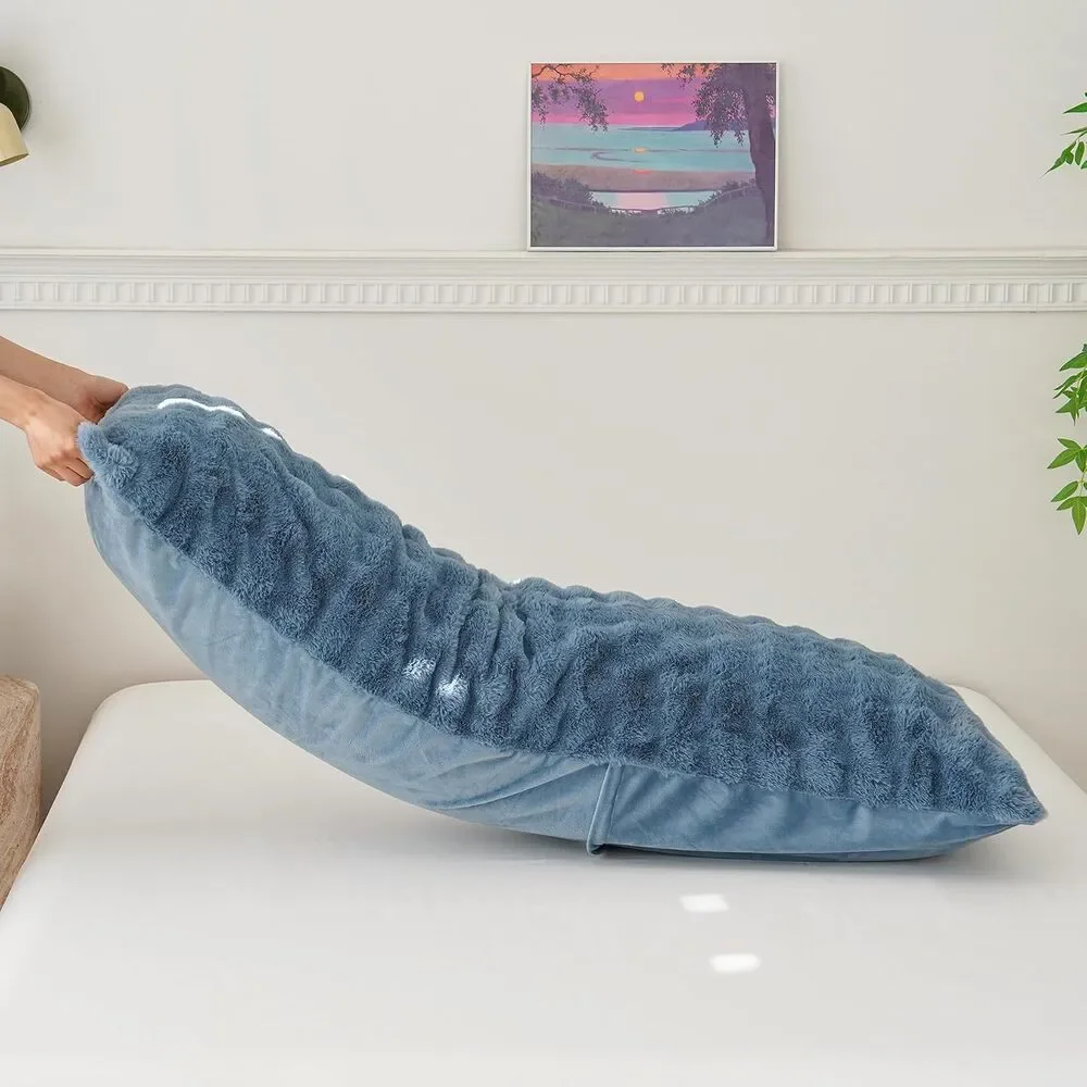 Full Body Pillow, Fluffy Bubble Waffle Faux Fur Removable Cover, 20x54, Blue